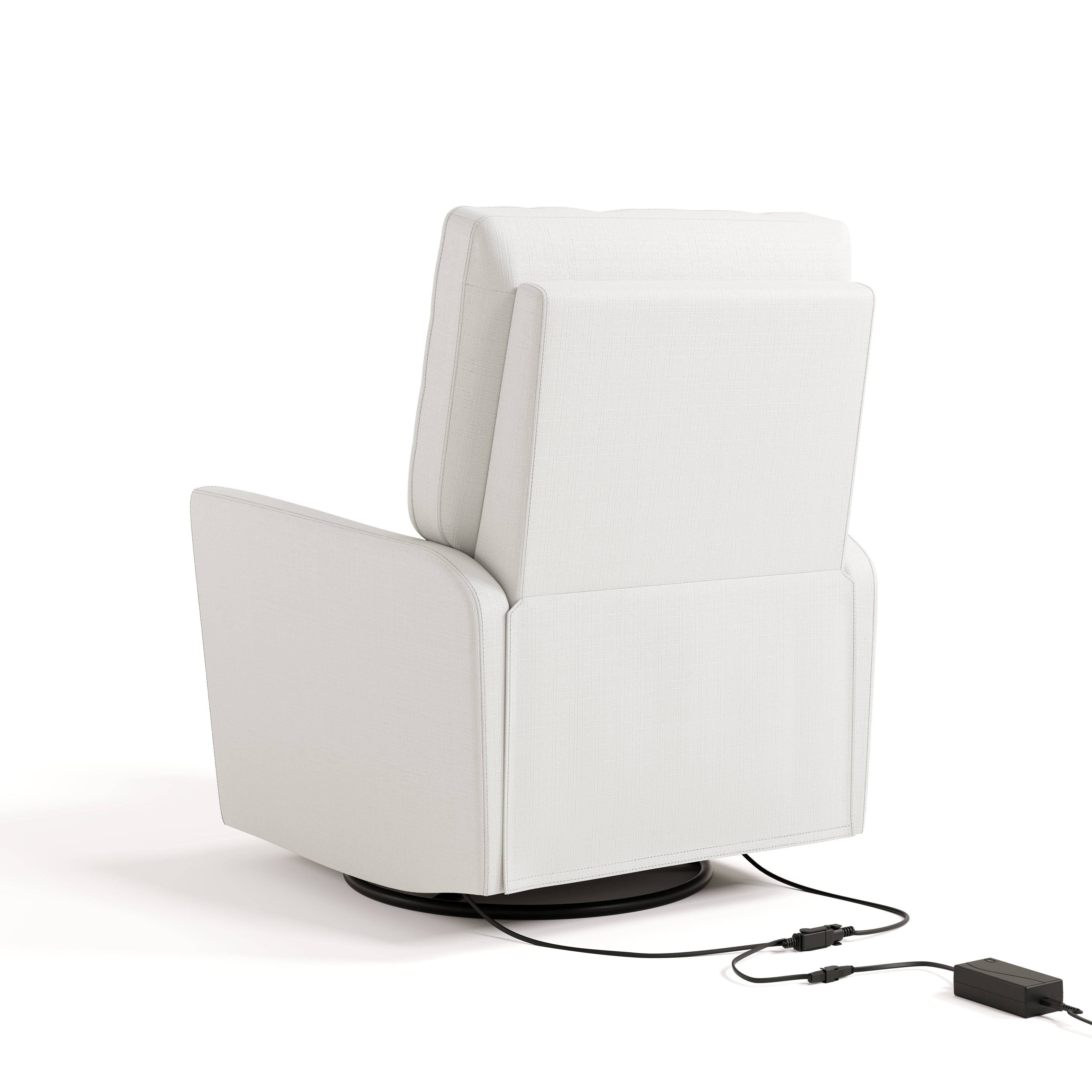 Santorini ivory basketweave power recliner back view with electrical cord