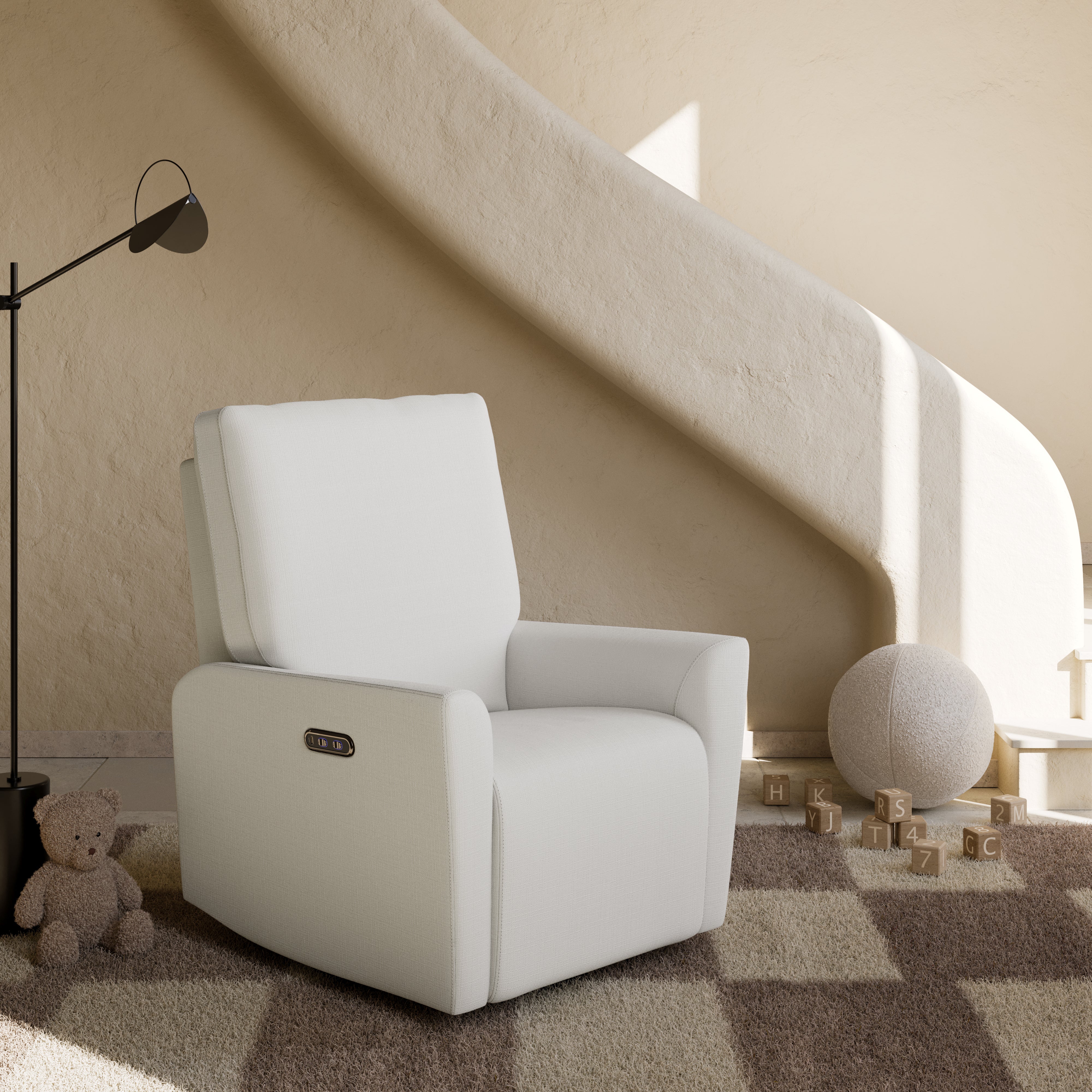 Santorini ivory basketweave power recliner in nursery