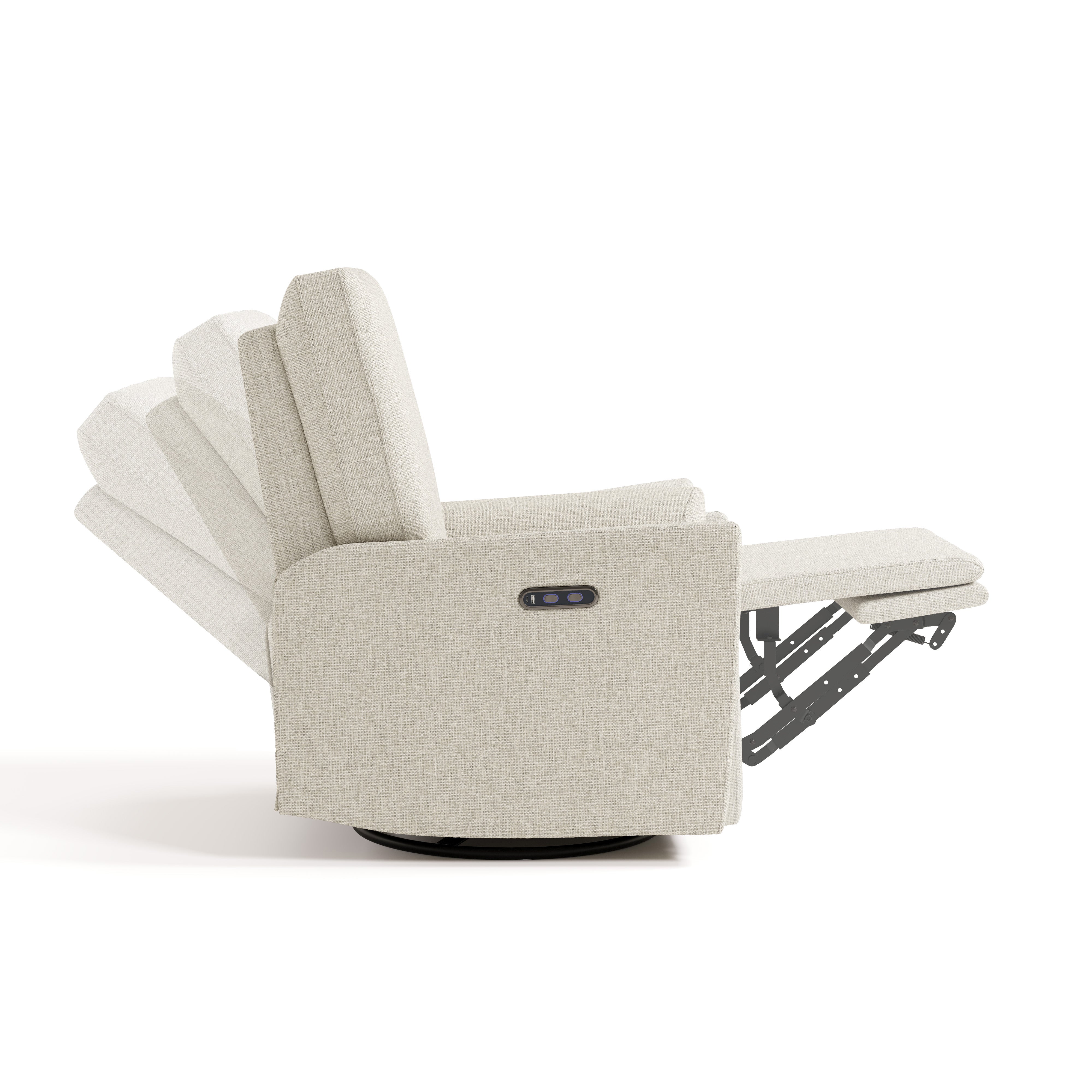 Santorini dune basketweave power recliner side view with reclining position shadows