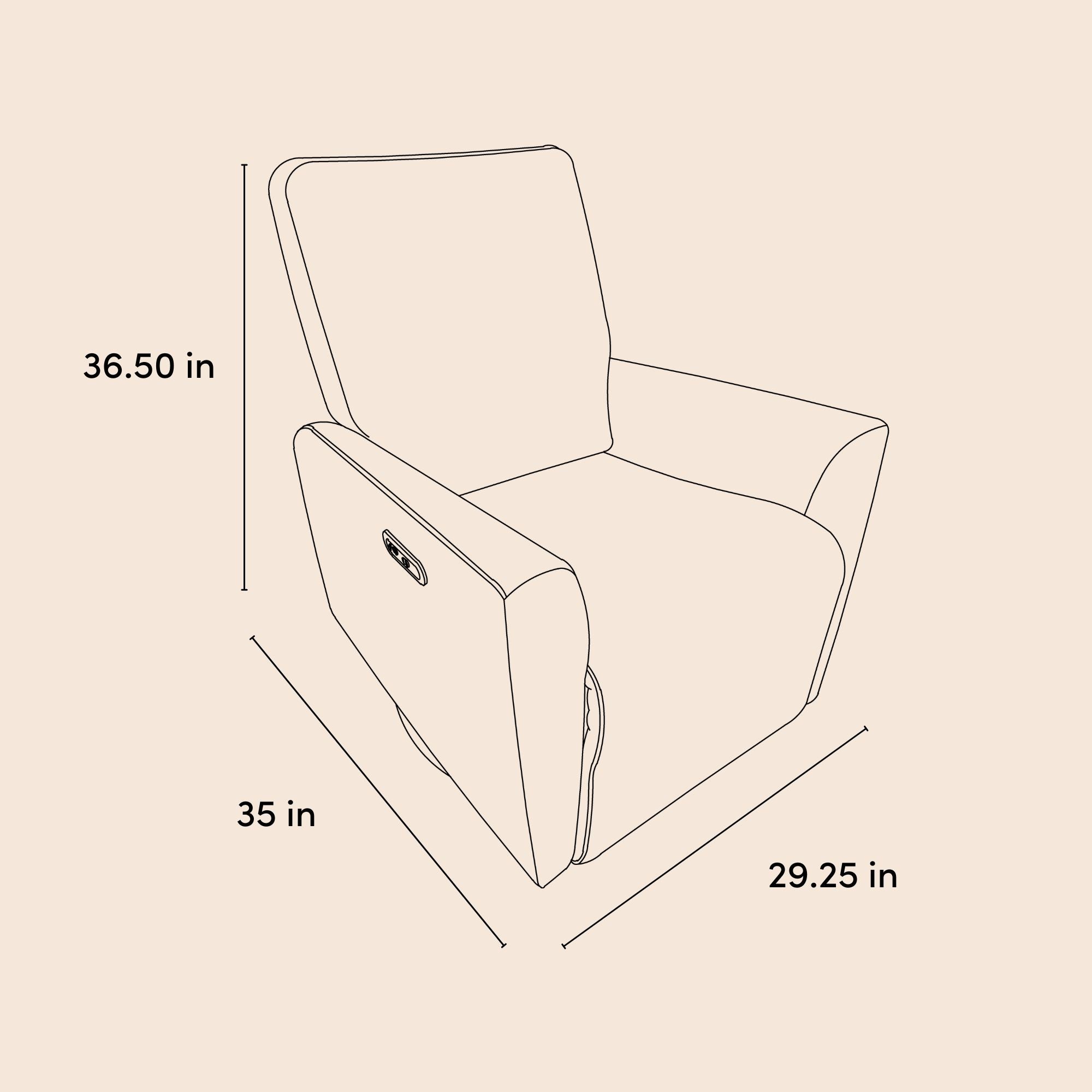 santorini recliner drawing with dimensions