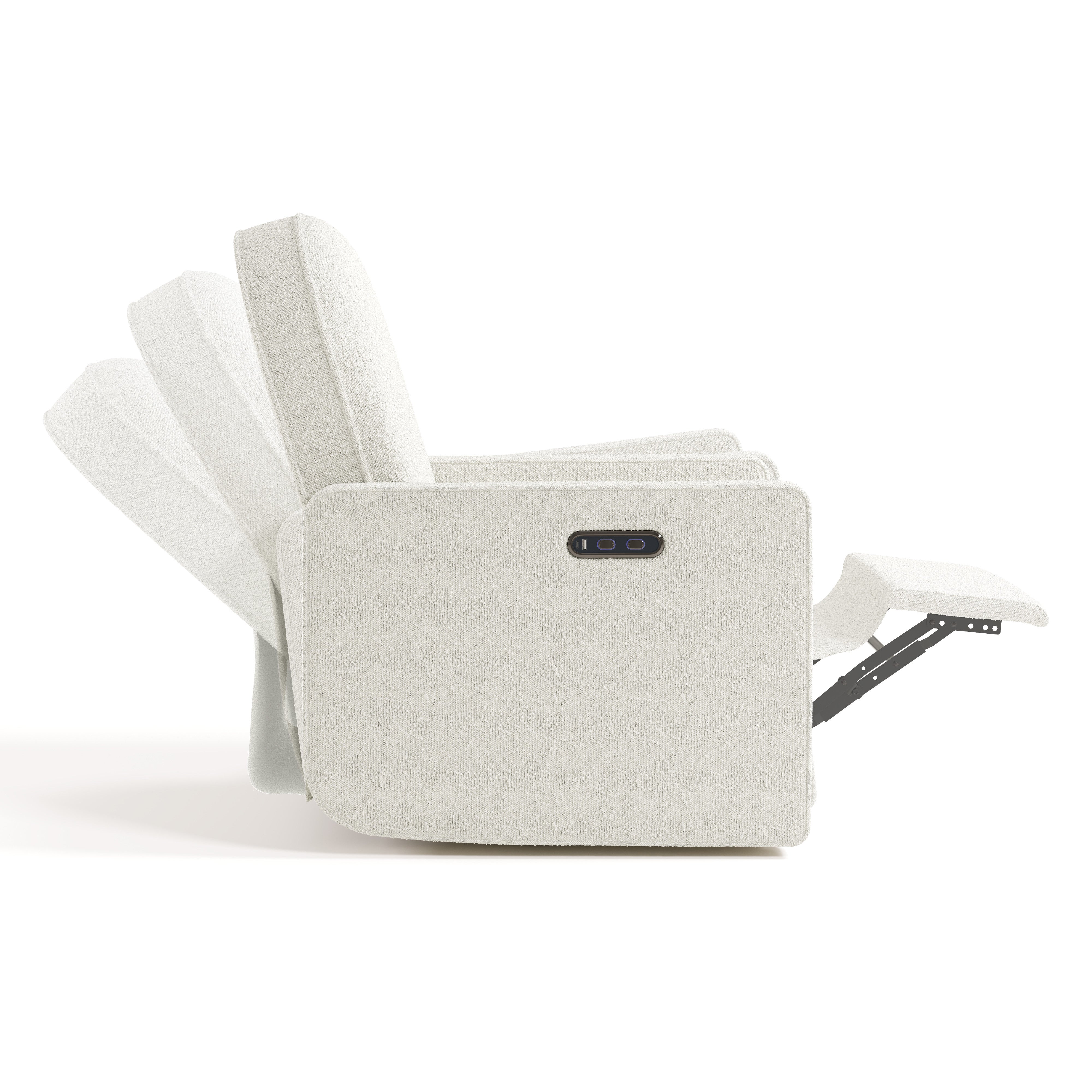 Side view of Olivia Power Recliner in Ivory Boucle with recline position shadows