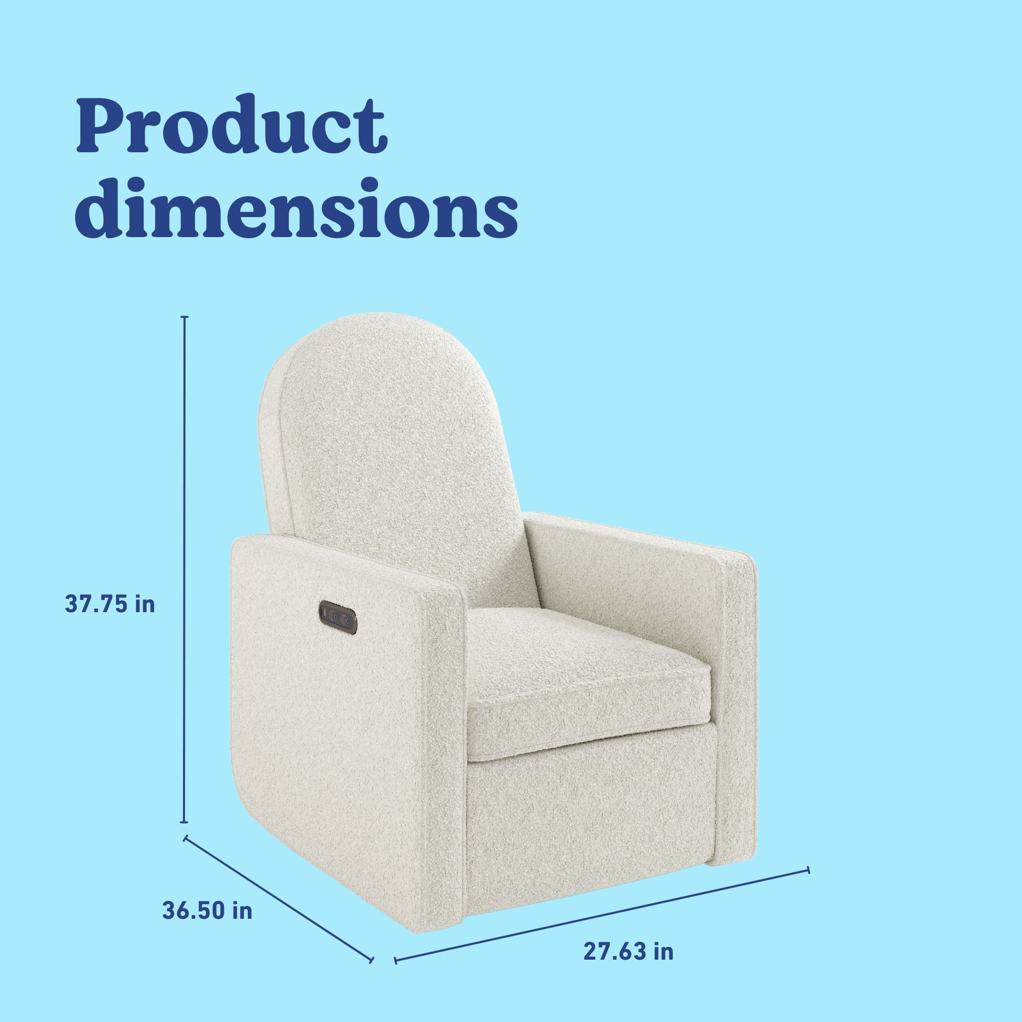 Olivia Power Recliner in Ivory Boucle with dimensions