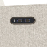 Close up of power buttons and dual USB ports on Olivia Power Recliner in Dune Basketweave