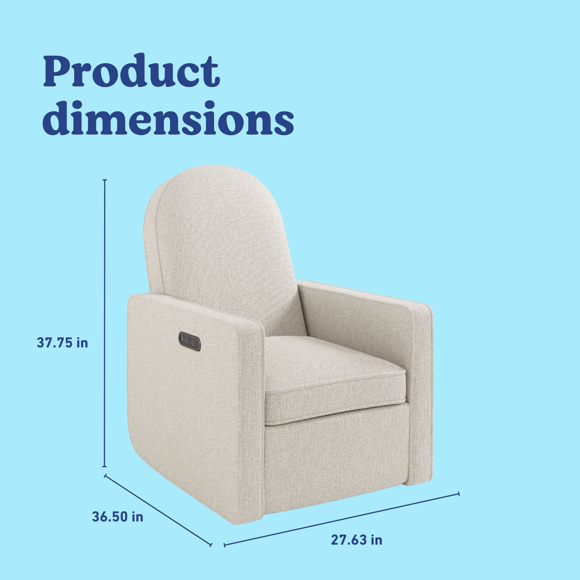 Olivia Power Recliner in Dune Basketweave with dimensions