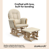 hoop glider natural base with beige cushions and ottoman angle view quality craftsmanship callout
