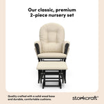 storkcraft hoop glider and ottoman black frame with beige cushions 2-piece nursery set callout
