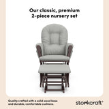 storkcraft hoop glider and ottoman espresso frame with light gray cushions 2-piece nursery set callout