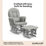 storkcraft hoop glider and ottoman pebble gray frame with light gray cushions quality crafted callout
