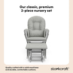 storkcraft hoop glider and ottoman pebble gray frame with light gray cushions 2-piece nursery set callout