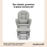 storkcraft hoop glider and ottoman pebble gray frame with light gray cushions 2-piece nursery set callout