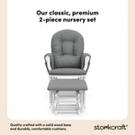 hoop glider white base with gray cushions and ottoman front view 2-piece nursery set callout
