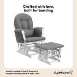 hoop glider white base with gray cushions and ottoman angle view quality craftsmanship callout