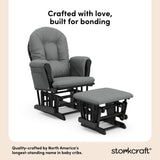 storkcraft hoop glider and ottoman black with gray cushions quality crafted callout