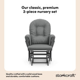 storkcraft hoop glider and ottoman gray frame with gray cushions 2-piece nursery set callout