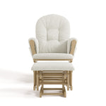 Hoop driftwood with ivory boucle glider and ottoman front view