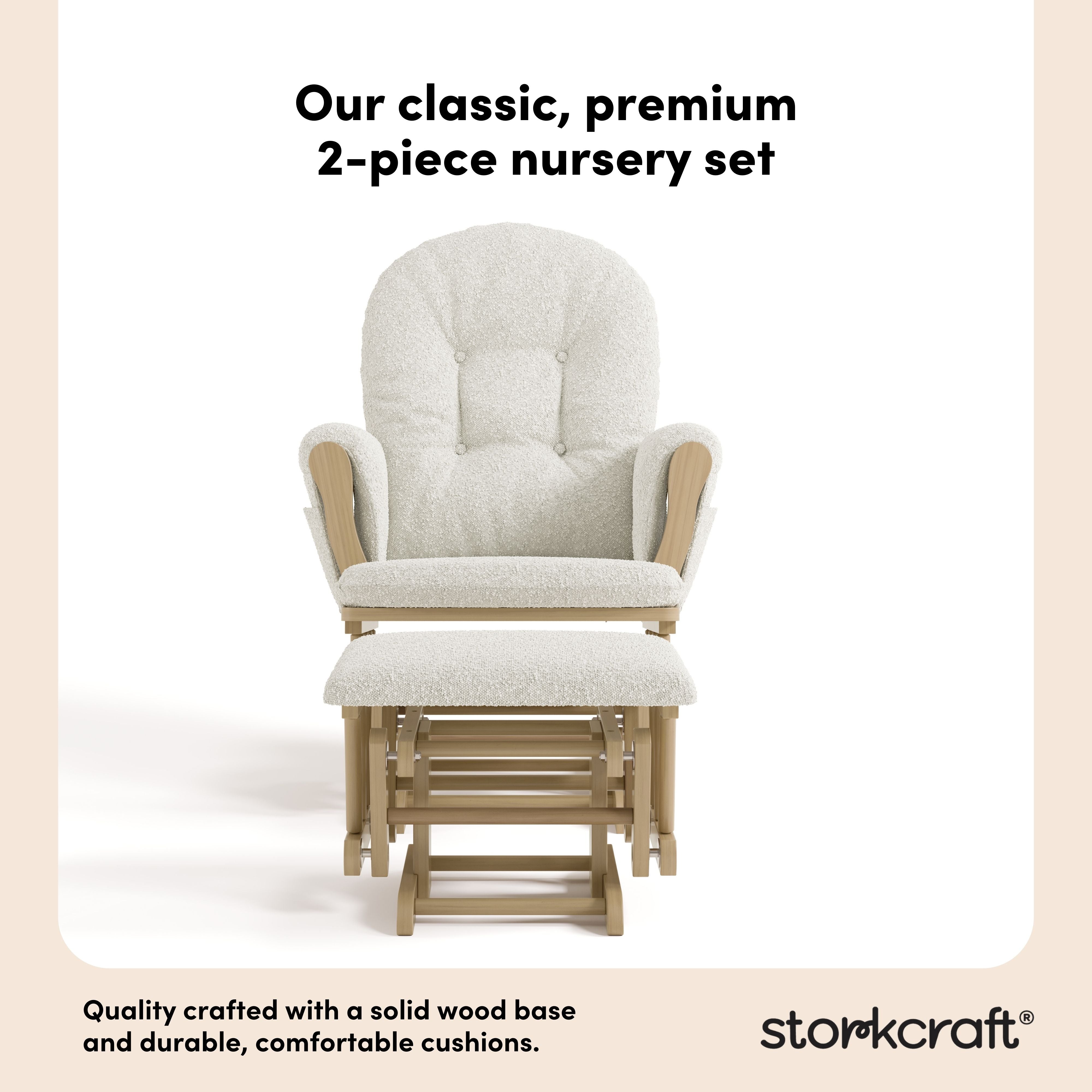 Hoop driftwood with ivory boucle glider and ottoman 2-piece set callout