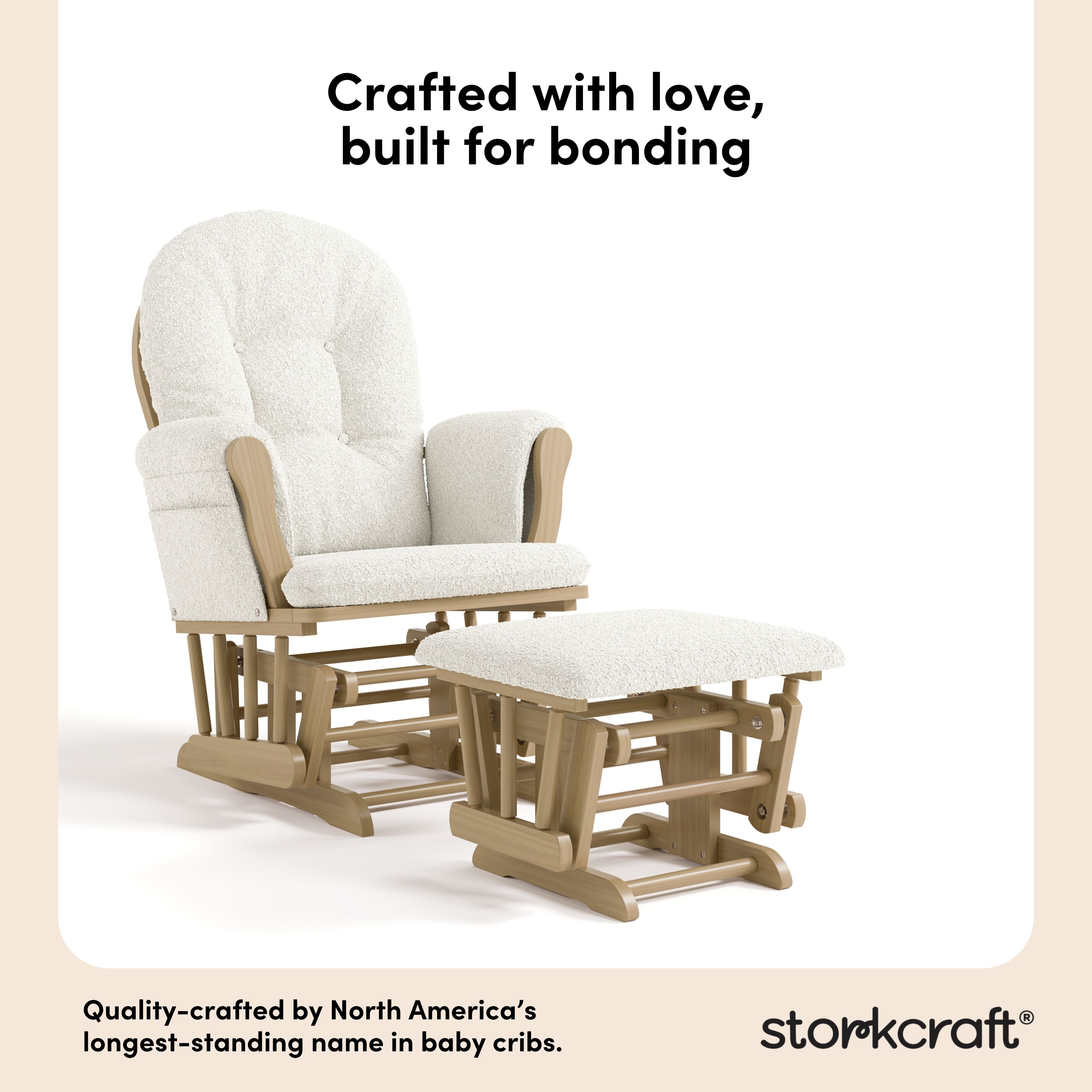 Hoop driftwood with ivory boucle glider and ottoman style callout