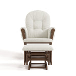 Hoop hazelnut with ivory boucle glider and ottoman front view