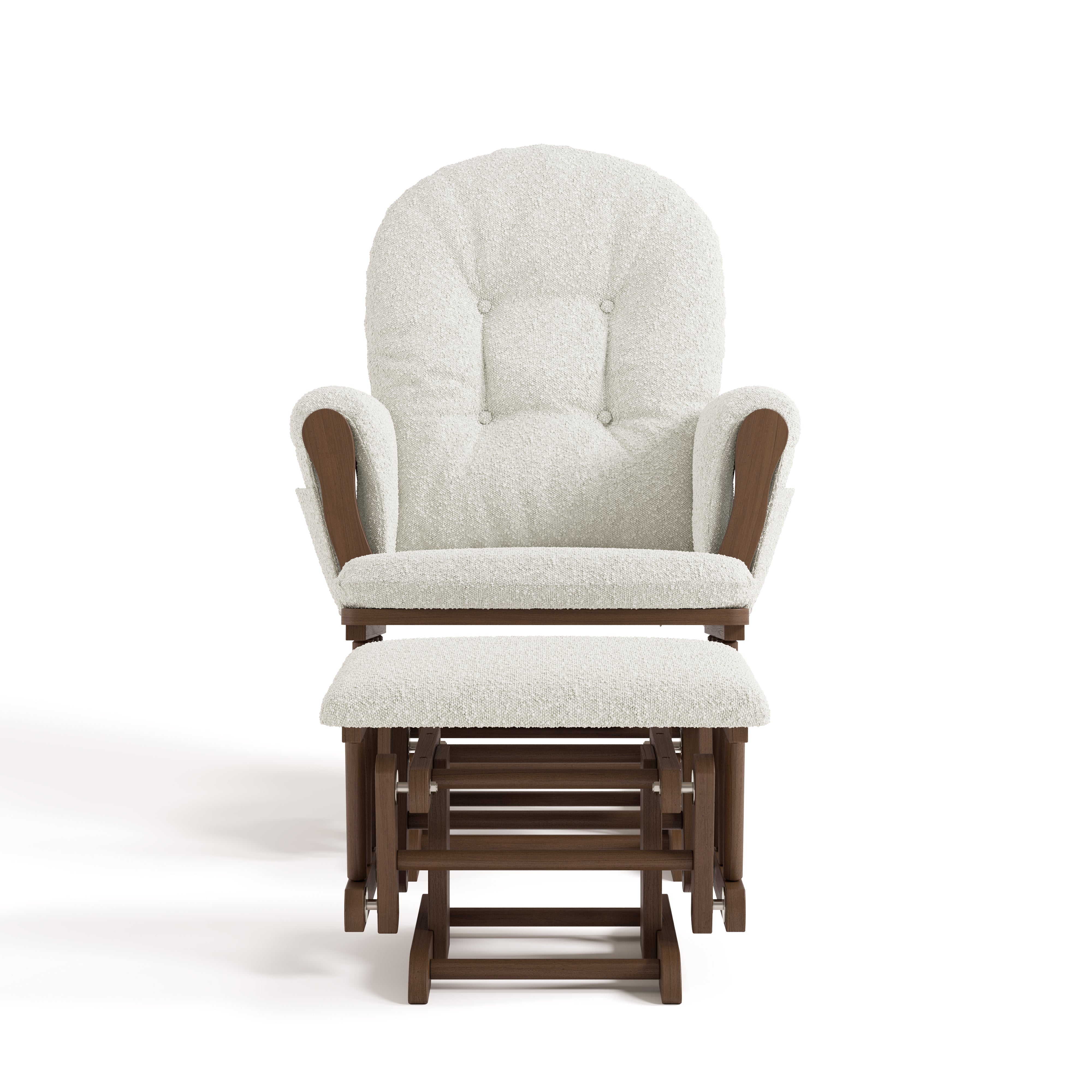 Hoop hazelnut with ivory boucle glider and ottoman front view