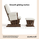 Hoop hazelnut with ivory boucle glider and ottoman motion callout