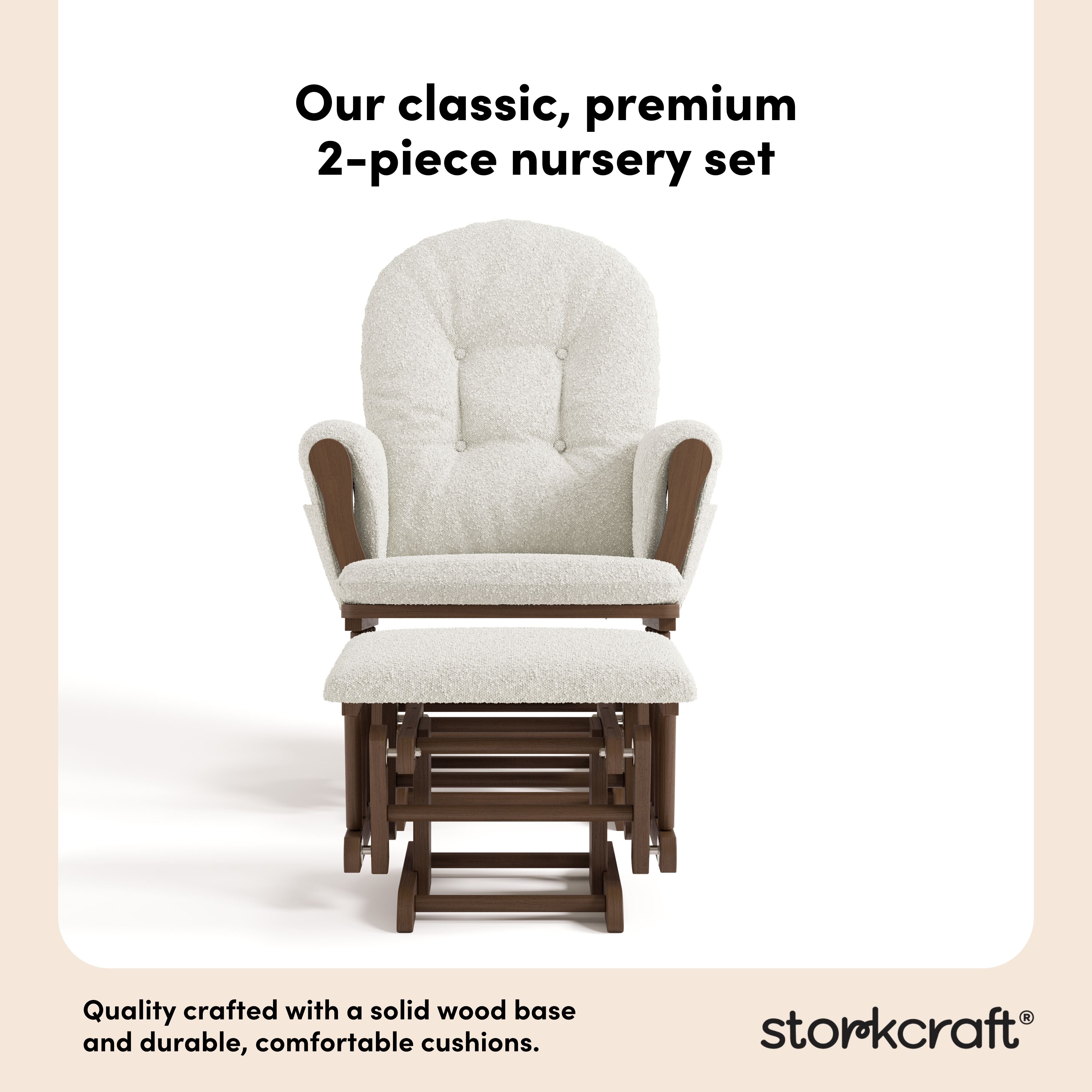 Hoop hazelnut with ivory boucle glider and ottoman 2-piece set callout