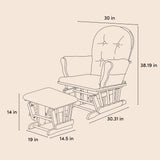 hoop glider and ottoman illustration with dimensions indicated