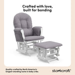 storkcraft hoop glider and ottoman white with gray swirl cushions quality crafted callout
