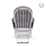 storkcraft hoop glider and ottoman white with gray swirl cushions with PTPA logo on top right
