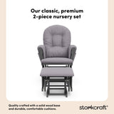 storkcraft hoop glider and ottoman gray with gray swirl cushions 2-piece nursery set callout