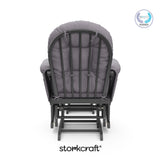 storkcraft hoop glider and ottoman gray with gray swirl cushions with PTPA logo on top right