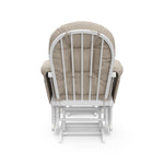 storkcraft hoop glider and ottoman white frame with taupe swirl cushions back view