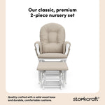 storkcraft hoop glider and ottoman white frame with taupe swirl cushions 2-piece nursery set callout