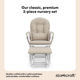 storkcraft hoop glider and ottoman white frame with taupe swirl cushions 2-piece nursery set callout