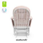 hoop glider white frame with pink cushions with GGG and PTPA logos on top left