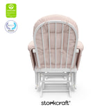 hoop glider white frame with pink cushions with GGG and PTPA logos on top left