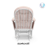 hoop glider white base with pink cushions and ottoman back view with PTPA logo on top right