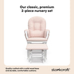 hoop glider white base with pink cushions and ottoman front view 2-piece nursery set callout