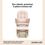 storkcraft hoop glider and ottoman natural frame with pink cushions 2-piece nursery set callout