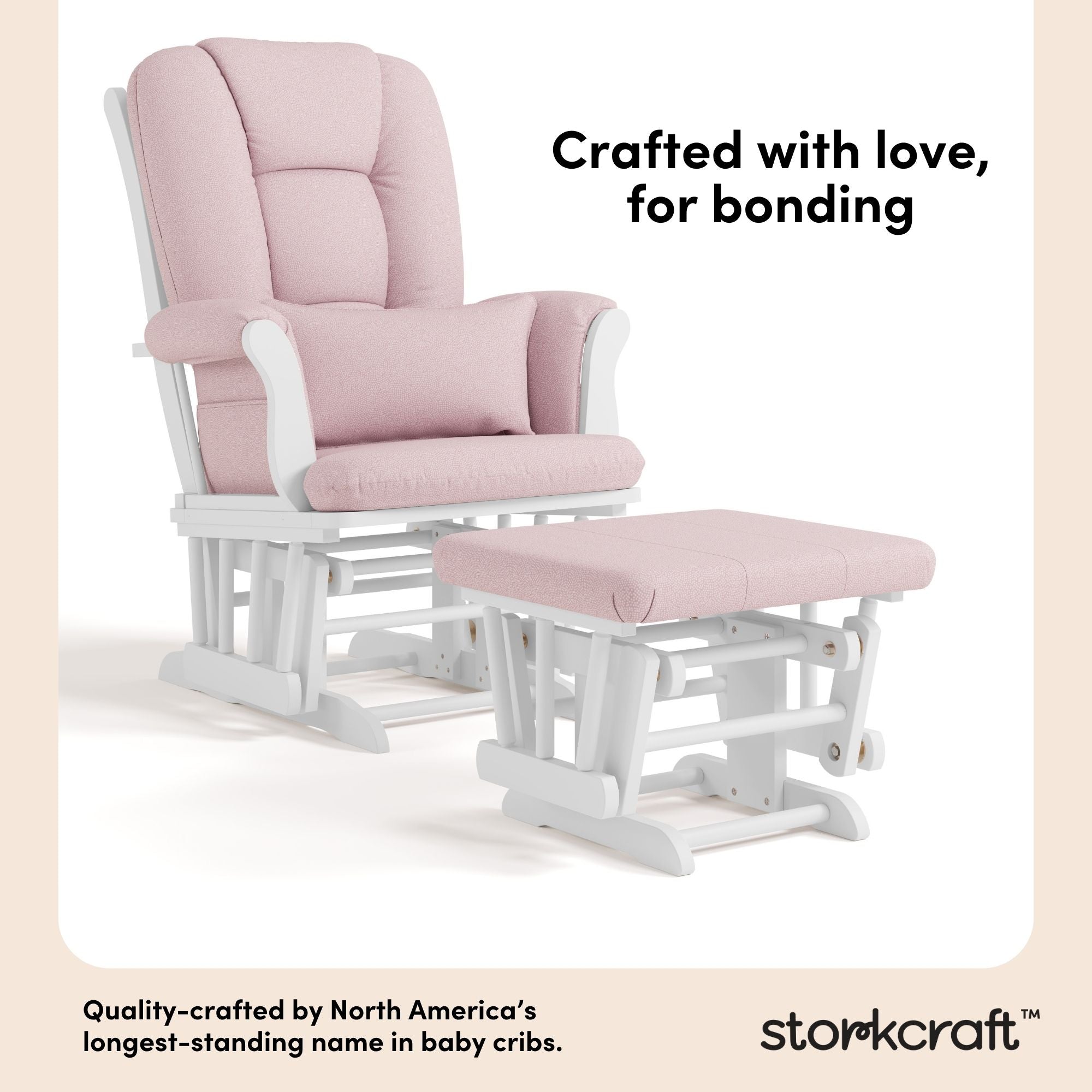 Tuscany white with pink swirl glider and ottoman style callout