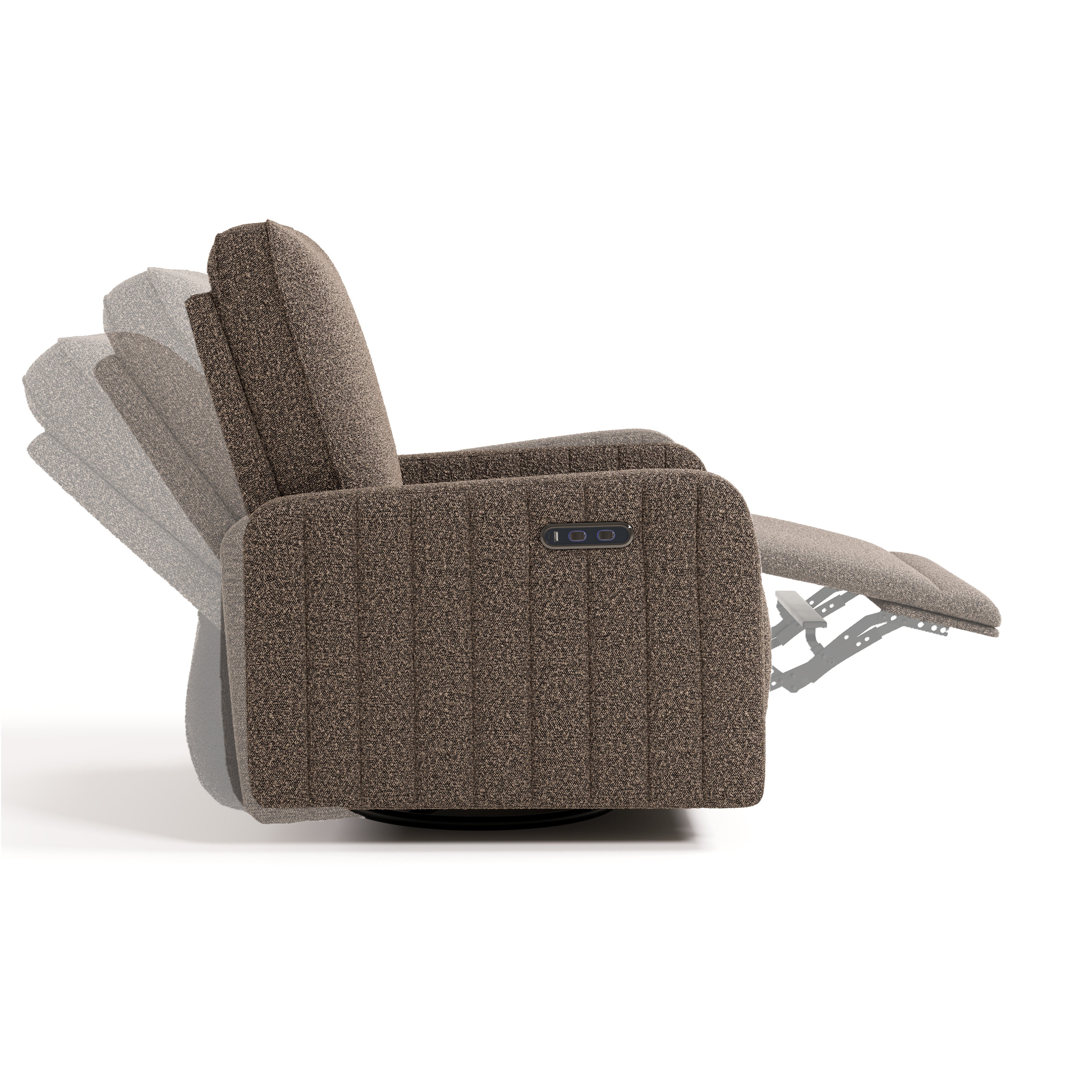 Kyoto mountain brown boucle power recliner back view with electrical cord