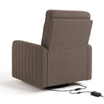 Kyoto mountain brown boucle power recliner side view with footrest up and recline motion shadows