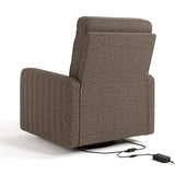 Kyoto mountain brown boucle power recliner side view with footrest up and recline motion shadows