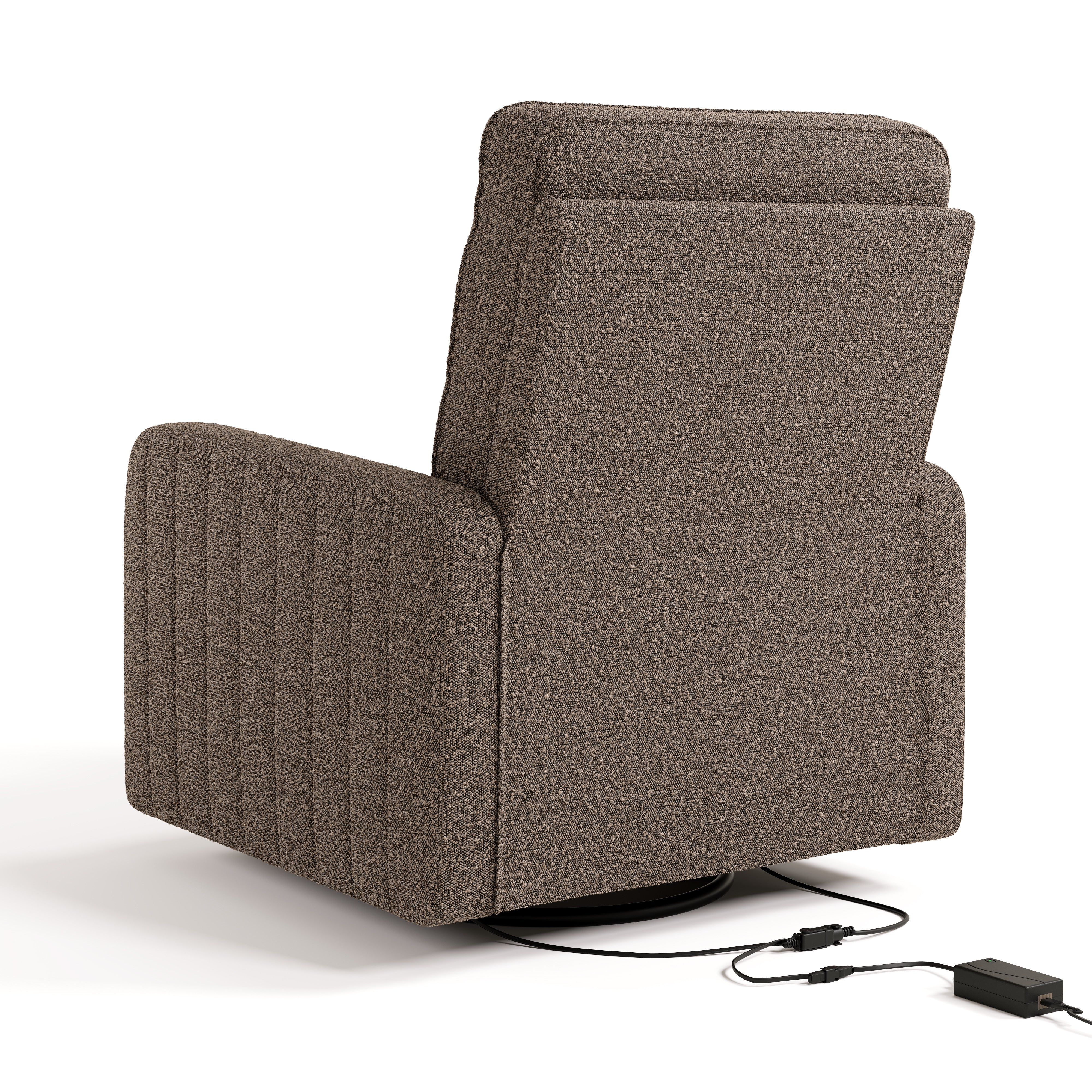 Kyoto mountain brown boucle power recliner side view with footrest up and recline motion shadows