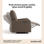 Kyoto mountain brown boucle power recliner recline, swivel, and glide callout
