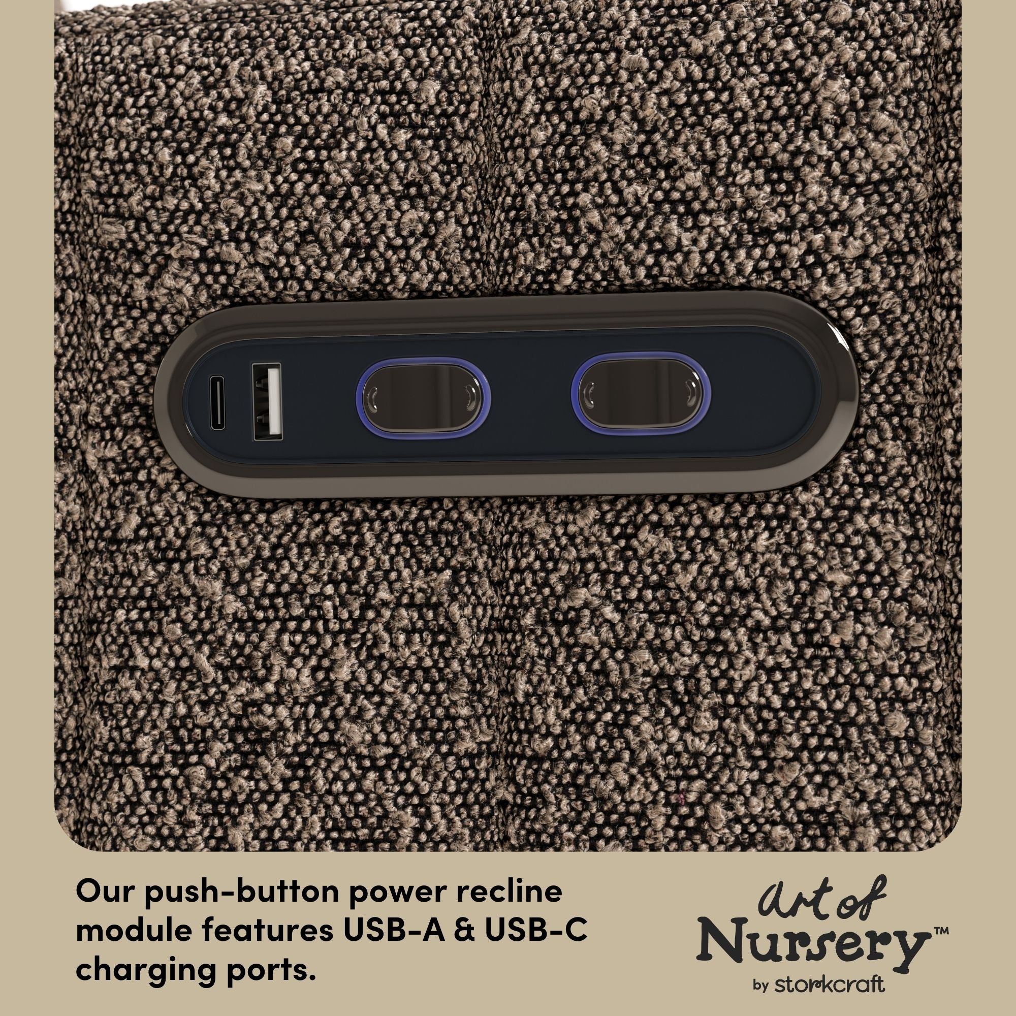 Kyoto mountain brown boucle glider dual USB ports callout