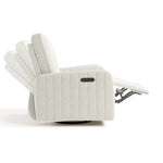 Kyoto ivory boucle power recliner side view with footrest up and recline motion shadows