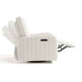 Kyoto ivory boucle power recliner side view with footrest up and recline motion shadows