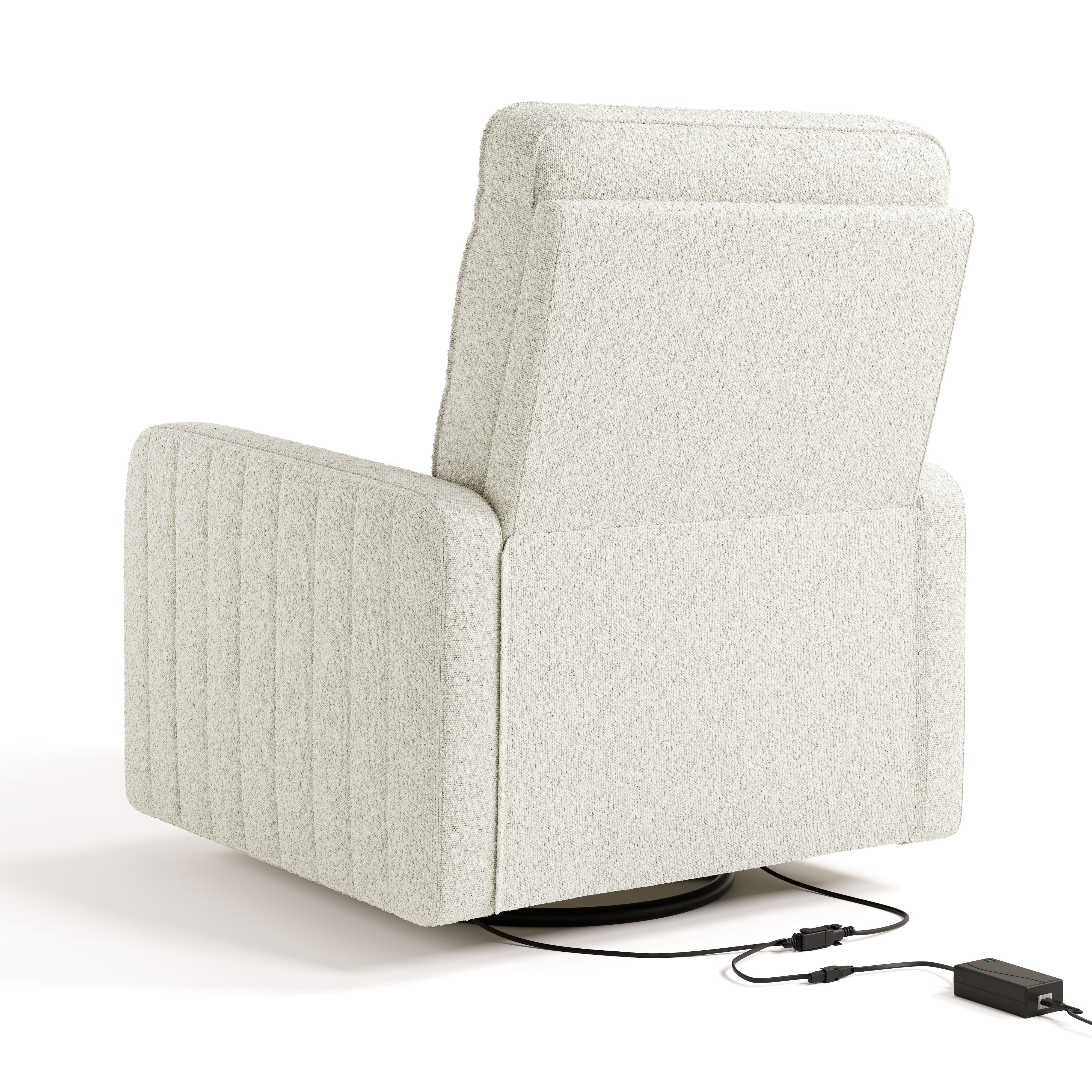 Kyoto ivory basketweave power recliner back view with electrical cord
