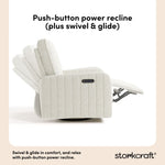 Kyoto ivory boucle power recliner recline, swivel, and glide callout