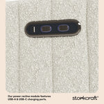 Kyoto ivory boucle power recliner dual USB ports callout